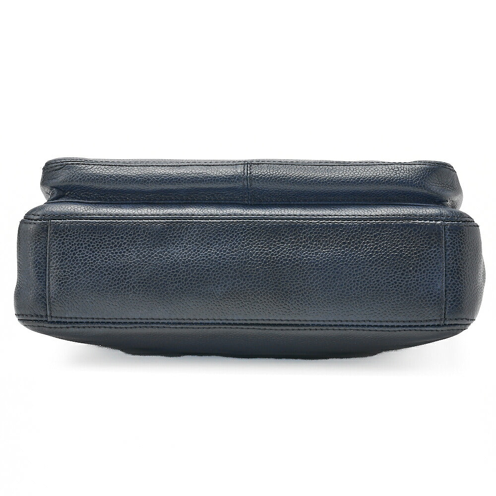 CHANEL Caviar Skin Turnlock Outside Flap W Chain Shoulder Navy Gold-Tone Hardware, Pre-Owned