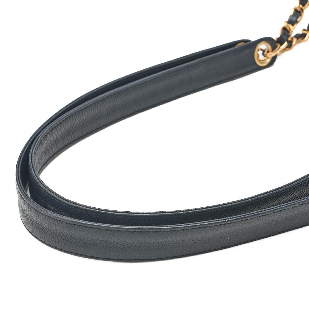 CHANEL Caviar Skin Turnlock Outside Flap W Chain Shoulder Navy Gold-Tone Hardware, Pre-Owned