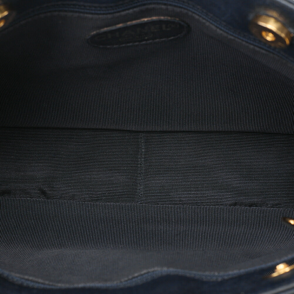 CHANEL Caviar Skin Turnlock Outside Flap W Chain Shoulder Navy Gold-Tone Hardware, Pre-Owned