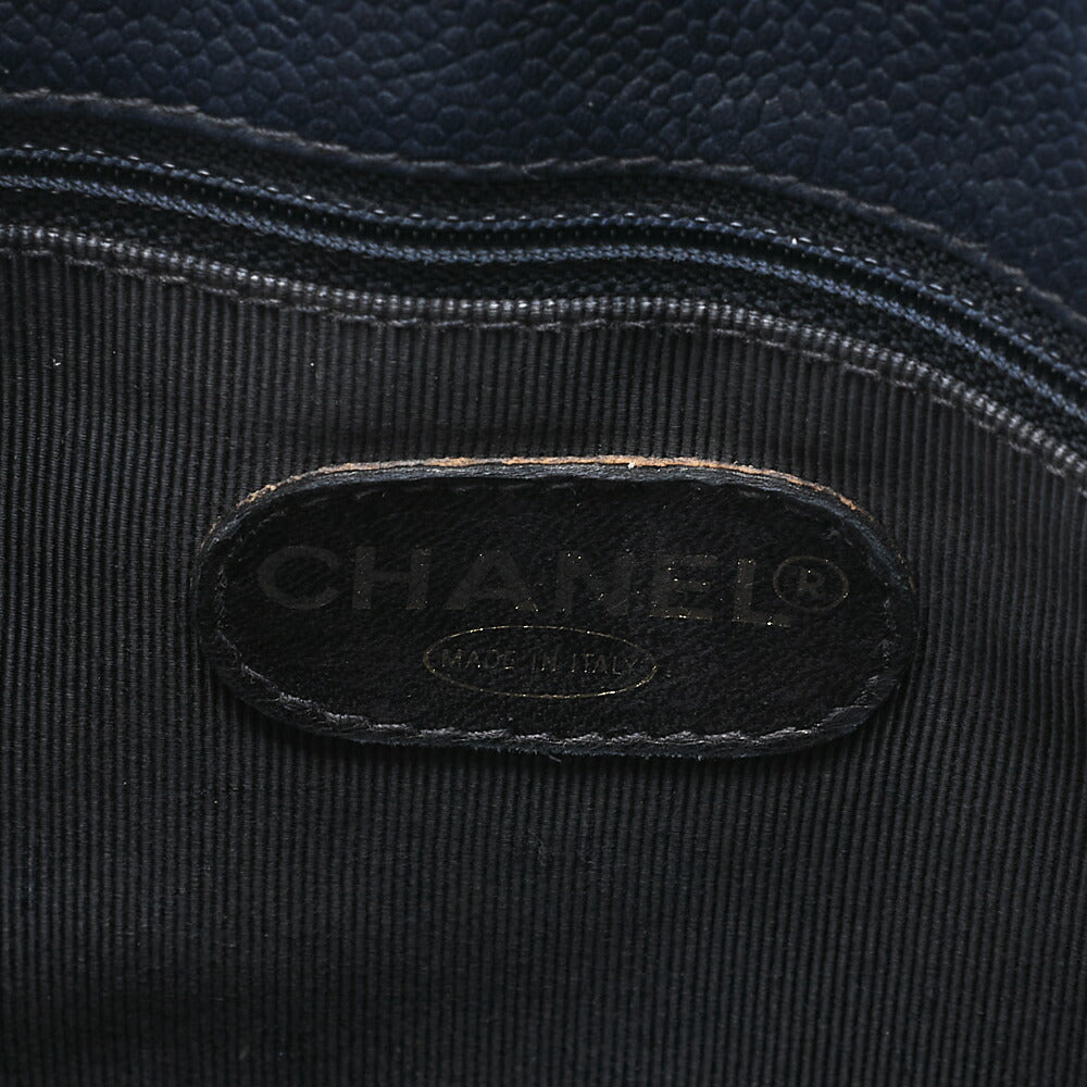 CHANEL Caviar Skin Turnlock Outside Flap W Chain Shoulder Navy Gold-Tone Hardware, Pre-Owned