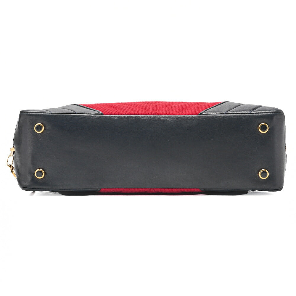 CHANEL Jersey x Lambskin V-Stitch Circle Charm Shoulder Bag Red x Navy Gold-Tone Hardware, Pre-Owned