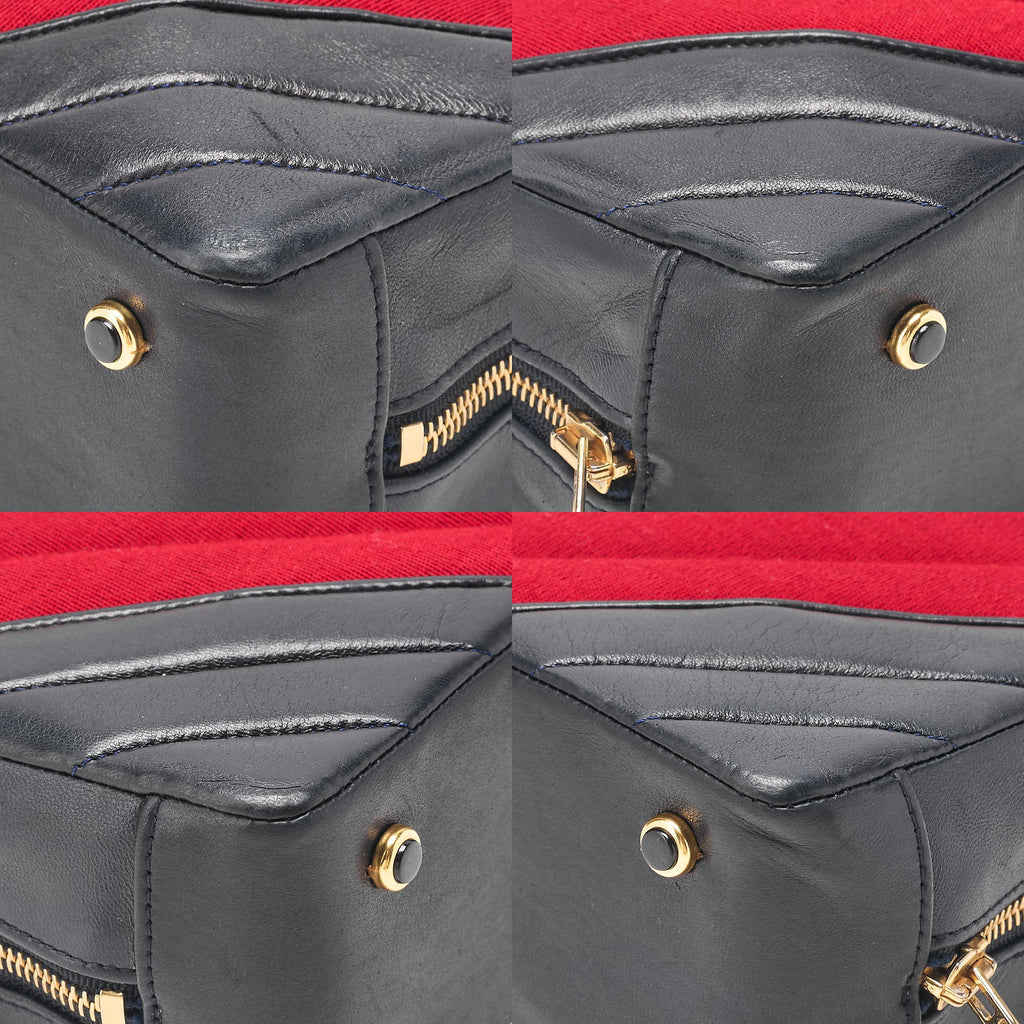 CHANEL Jersey x Lambskin V-Stitch Circle Charm Shoulder Bag Red x Navy Gold-Tone Hardware, Pre-Owned