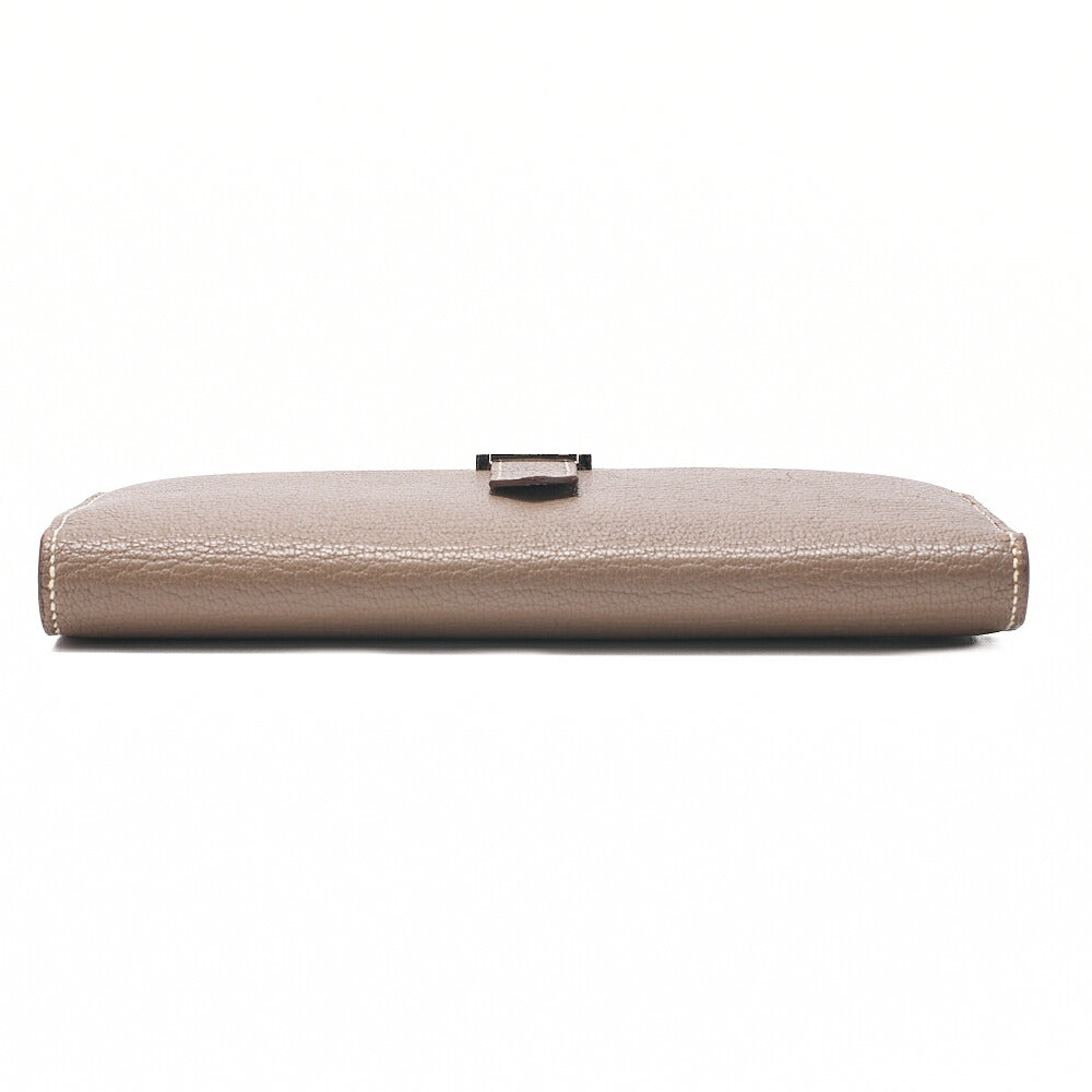 HERMES Herm?s Bearnsufer Chevre Bi-fold Long Wallet ETOUPE Silver-Tone Hardware, Pre-Owned