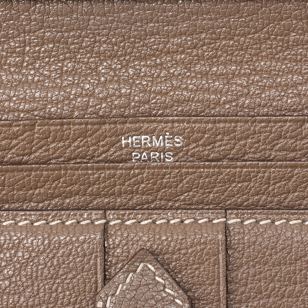 HERMES Herm?s Bearnsufer Chevre Bi-fold Long Wallet ETOUPE Silver-Tone Hardware, Pre-Owned