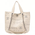 CHANEL Punched Coco Mark 2-Way Chain Tote Bag Calfskin Ivory Silver-Tone Hardware, Pre-Owned