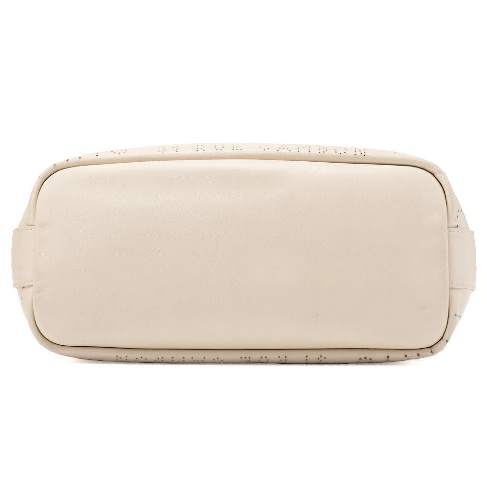 CHANEL Punched Coco Mark 2-Way Chain Tote Bag Calfskin Ivory Silver-Tone Hardware, Pre-Owned