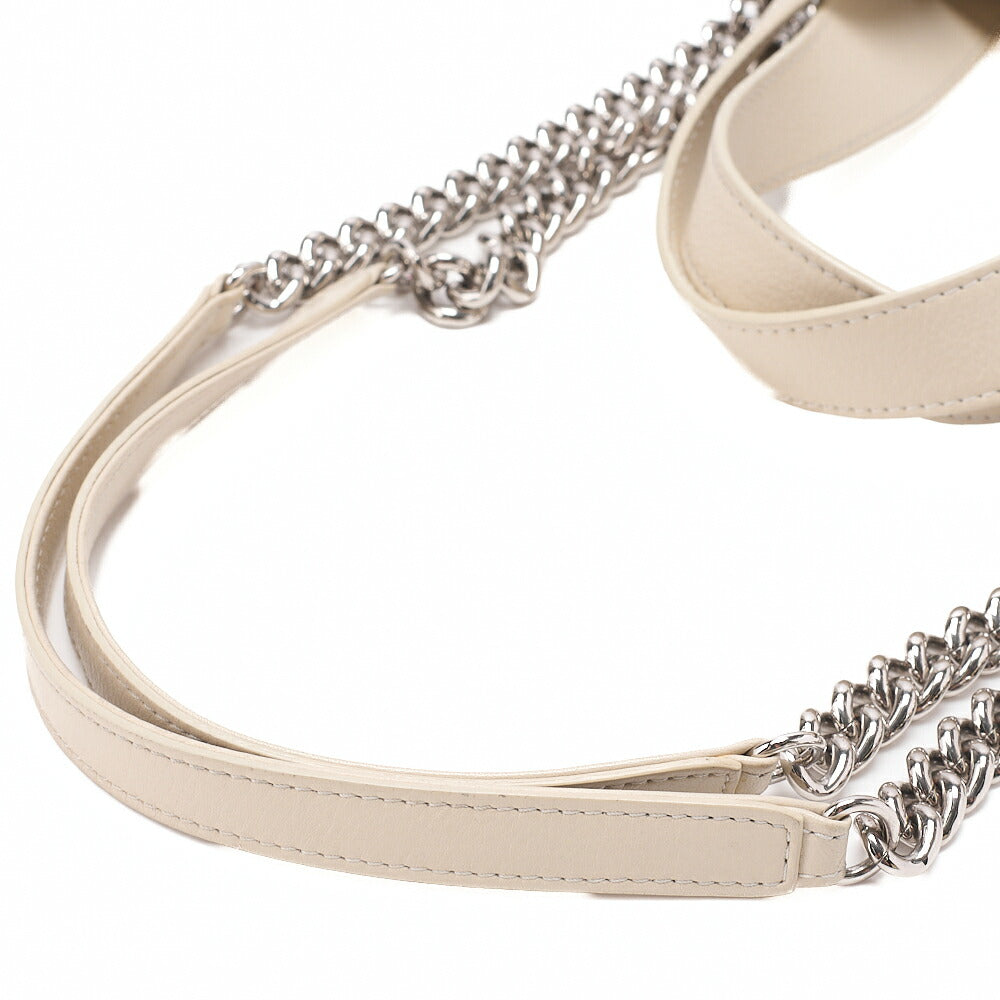 CHANEL Punched Coco Mark 2-Way Chain Tote Bag Calfskin Ivory Silver-Tone Hardware, Pre-Owned