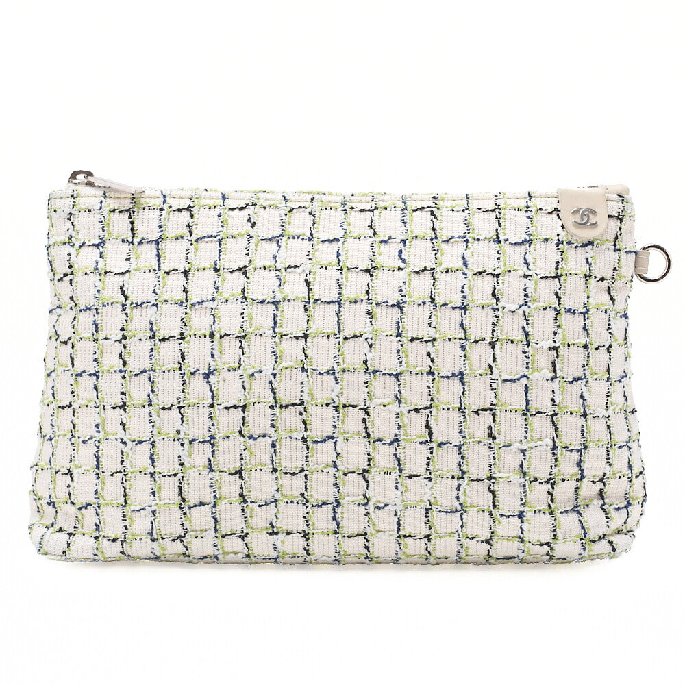 CHANEL Punched Coco Mark 2-Way Chain Tote Bag Calfskin Ivory Silver-Tone Hardware, Pre-Owned