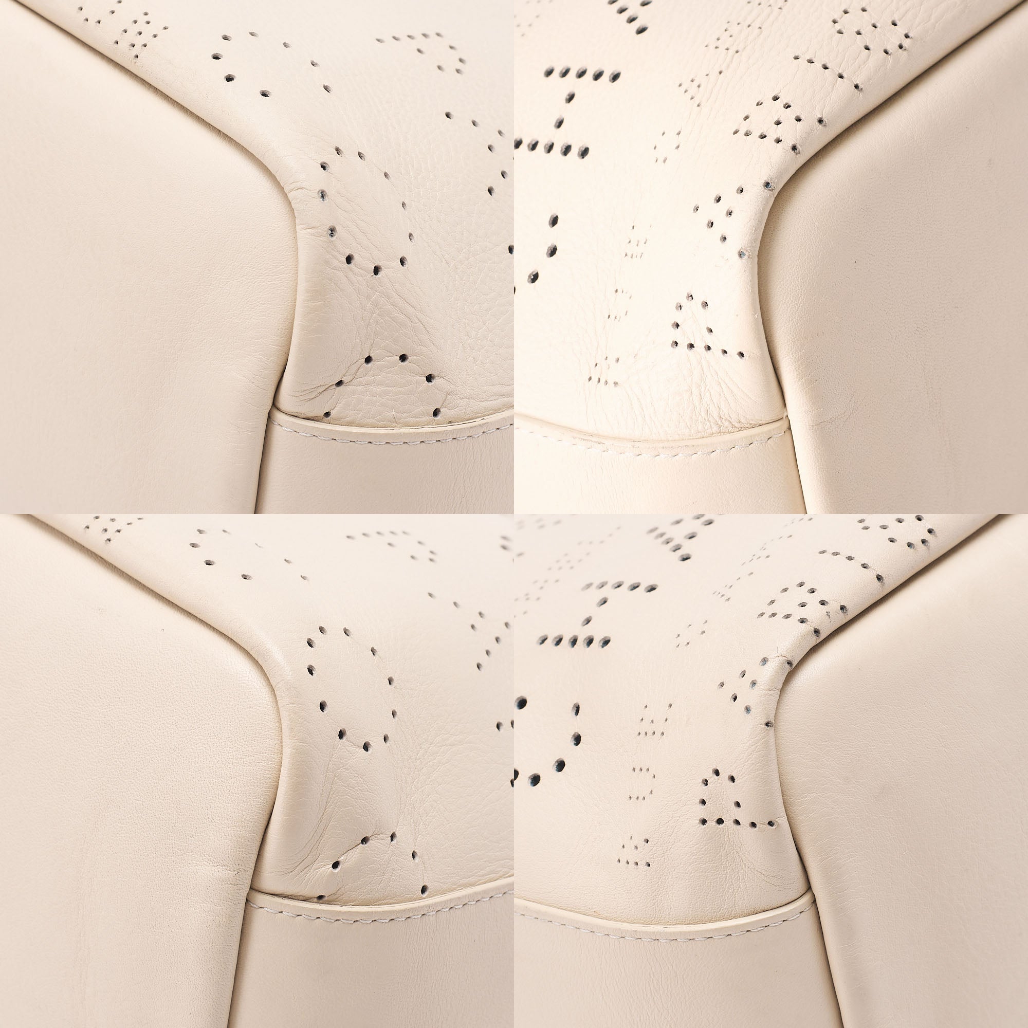 CHANEL Punched Coco Mark 2-Way Chain Tote Bag Calfskin Ivory Silver-Tone Hardware, Pre-Owned