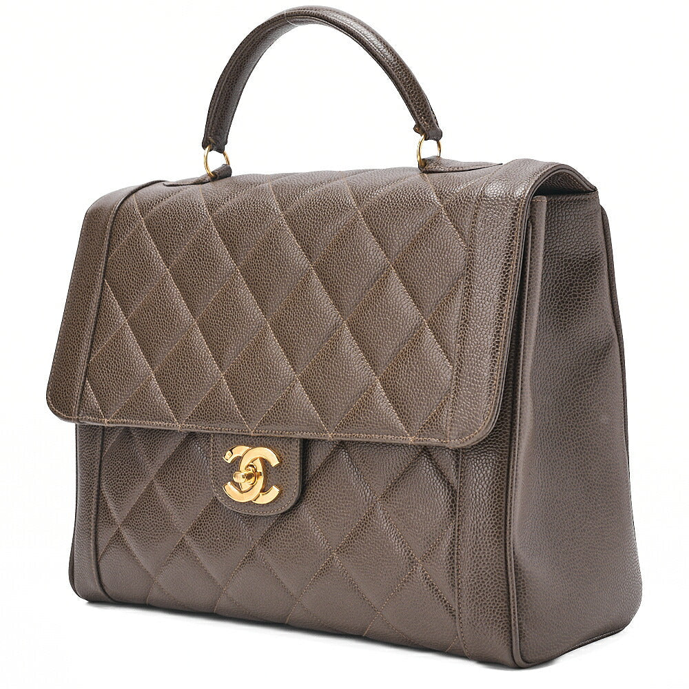 CHANEL Handbag Matelasse Caviar Skin Brown Gold-Tone Hardware, Pre-Owned