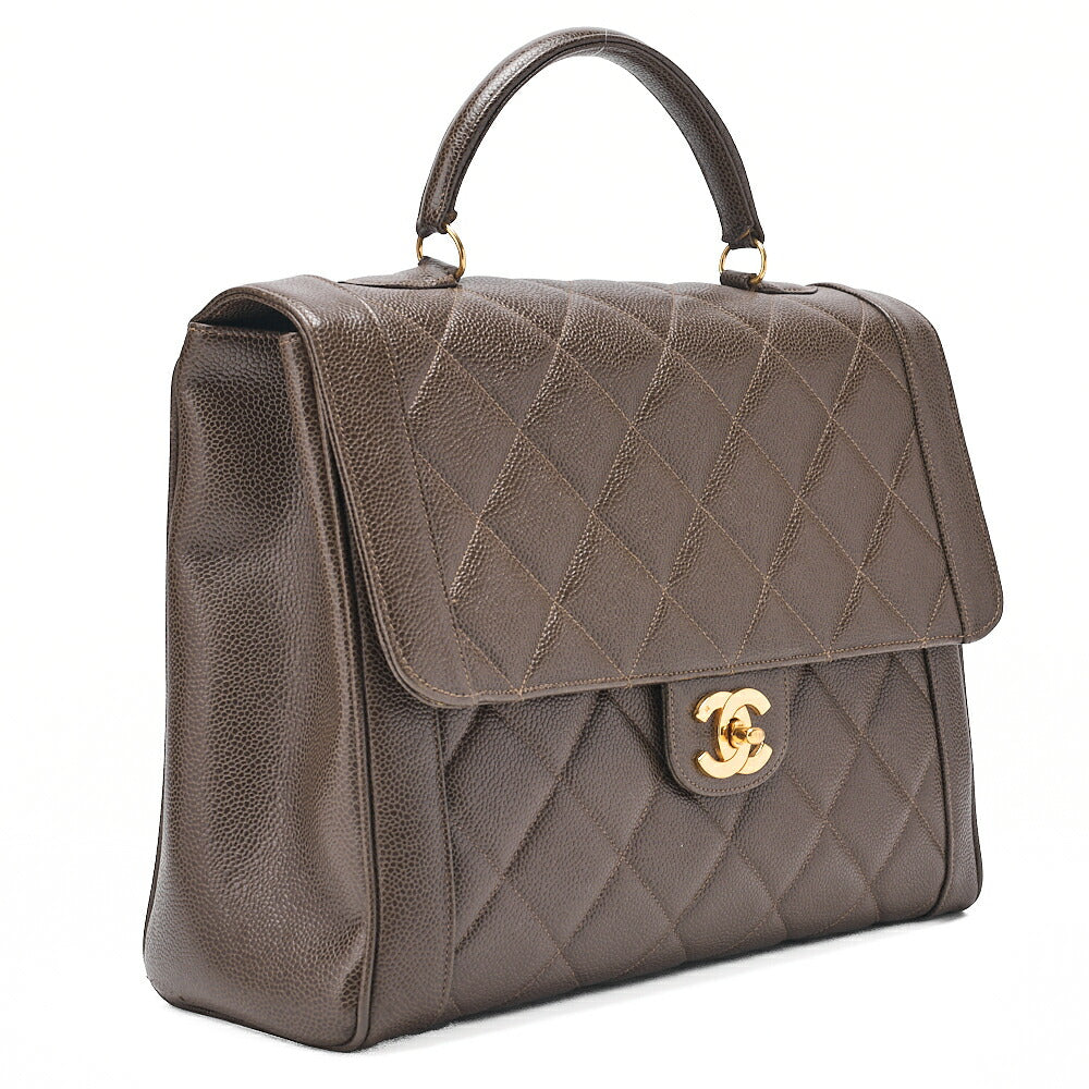 CHANEL Handbag Matelasse Caviar Skin Brown Gold-Tone Hardware, Pre-Owned