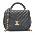 CHANEL Matelasse 2WAY Chevron Chain Shoulder Handbag Lambskin Black Gold -Tone Hardware, Pre-Owned
