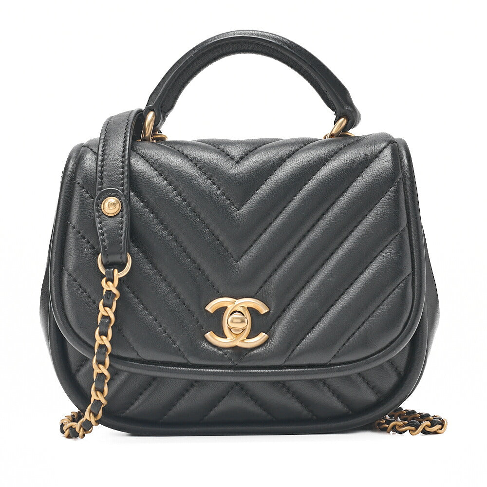 CHANEL Matelasse 2WAY Chevron Chain Shoulder Handbag Lambskin Black Gold -Tone Hardware, Pre-Owned