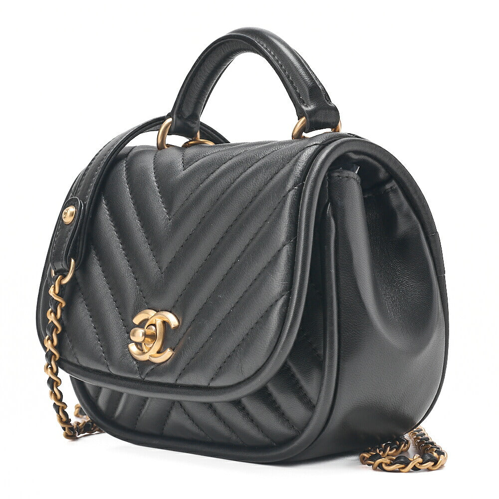 CHANEL Matelasse 2WAY Chevron Chain Shoulder Handbag Lambskin Black Gold -Tone Hardware, Pre-Owned