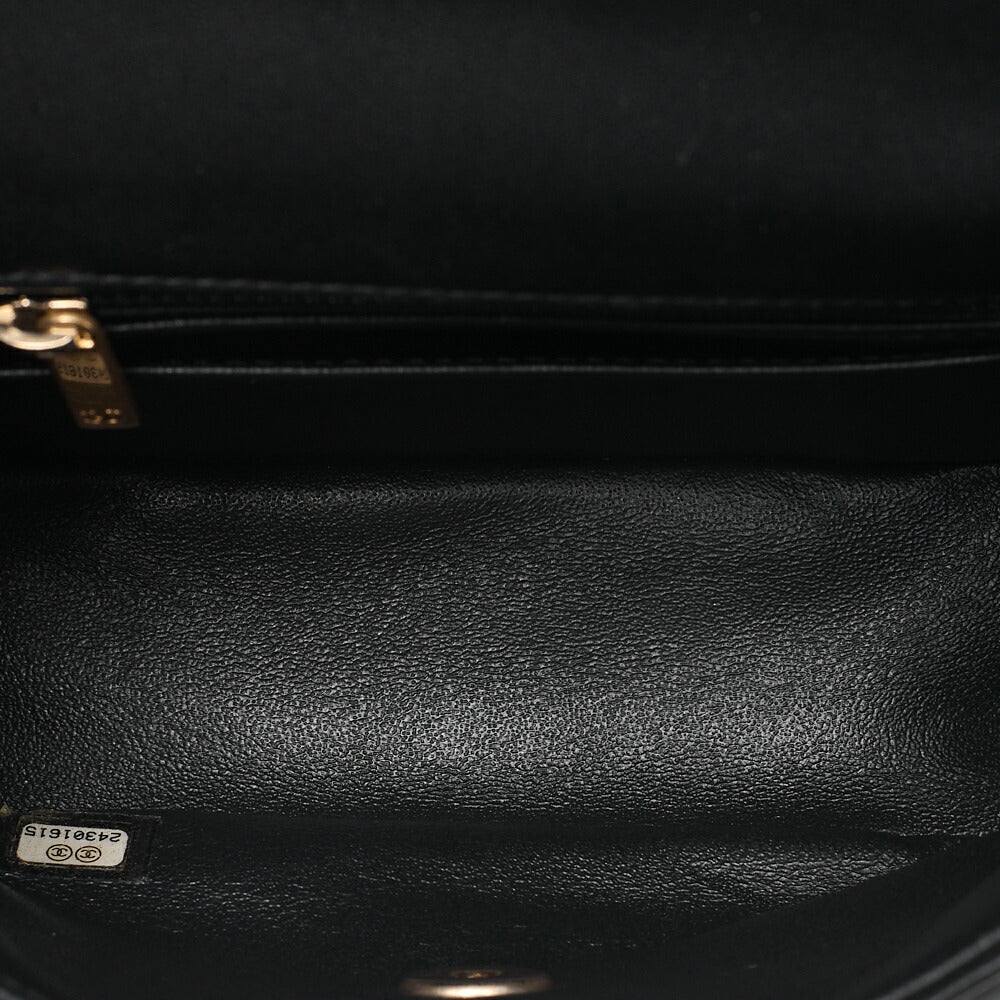 CHANEL Matelasse 2WAY Chevron Chain Shoulder Handbag Lambskin Black Gold -Tone Hardware, Pre-Owned