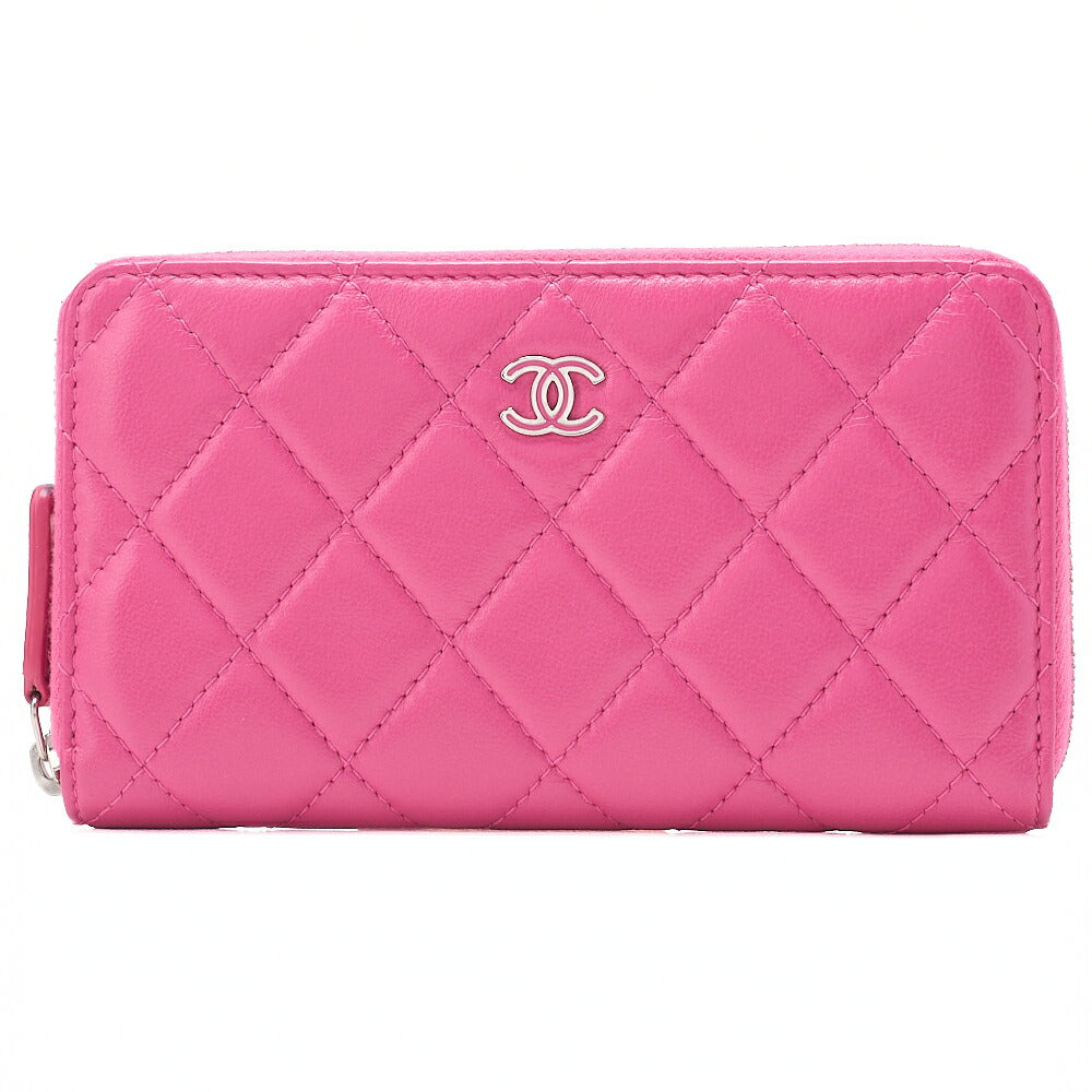 CHANEL Matelasse Round Wallet Lambskin Pink Silver-Tone Hardware, Pre-Owned