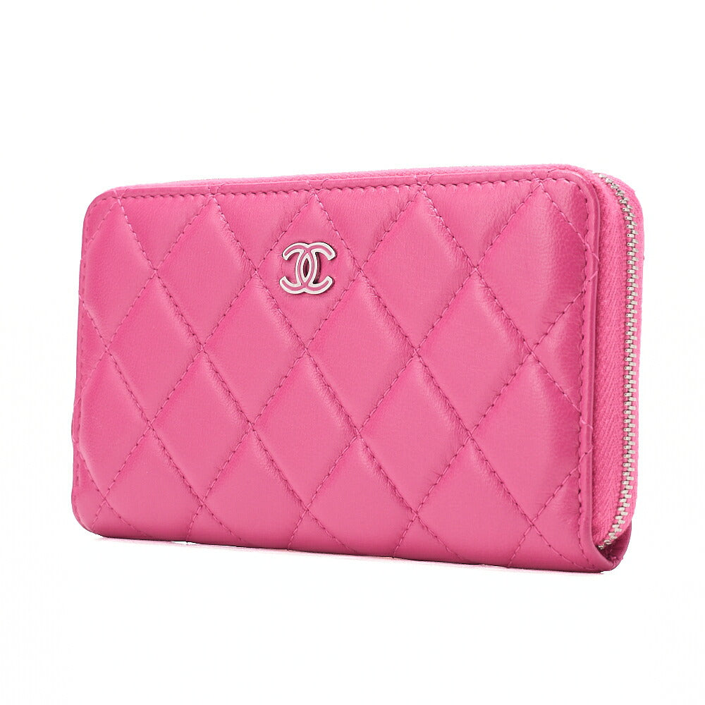 CHANEL Matelasse Round Wallet Lambskin Pink Silver-Tone Hardware, Pre-Owned