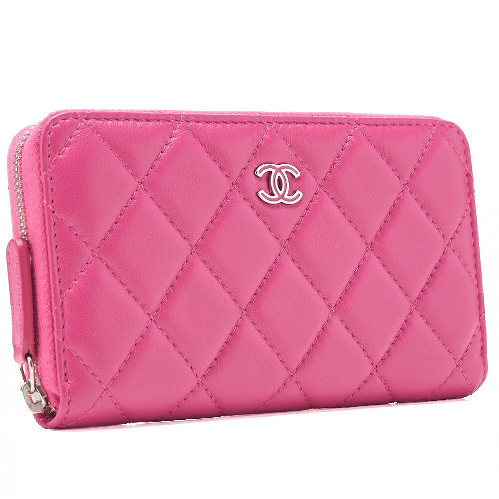 CHANEL Matelasse Round Wallet Lambskin Pink Silver-Tone Hardware, Pre-Owned