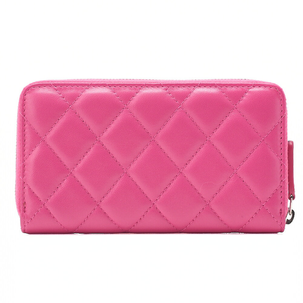 CHANEL Matelasse Round Wallet Lambskin Pink Silver-Tone Hardware, Pre-Owned