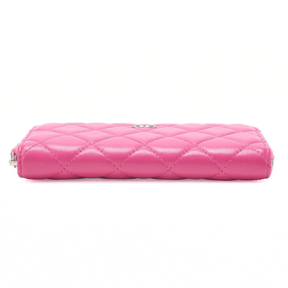 CHANEL Matelasse Round Wallet Lambskin Pink Silver-Tone Hardware, Pre-Owned