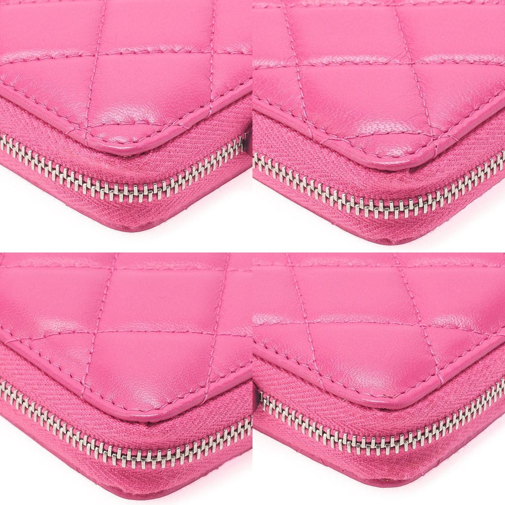 CHANEL Matelasse Round Wallet Lambskin Pink Silver-Tone Hardware, Pre-Owned