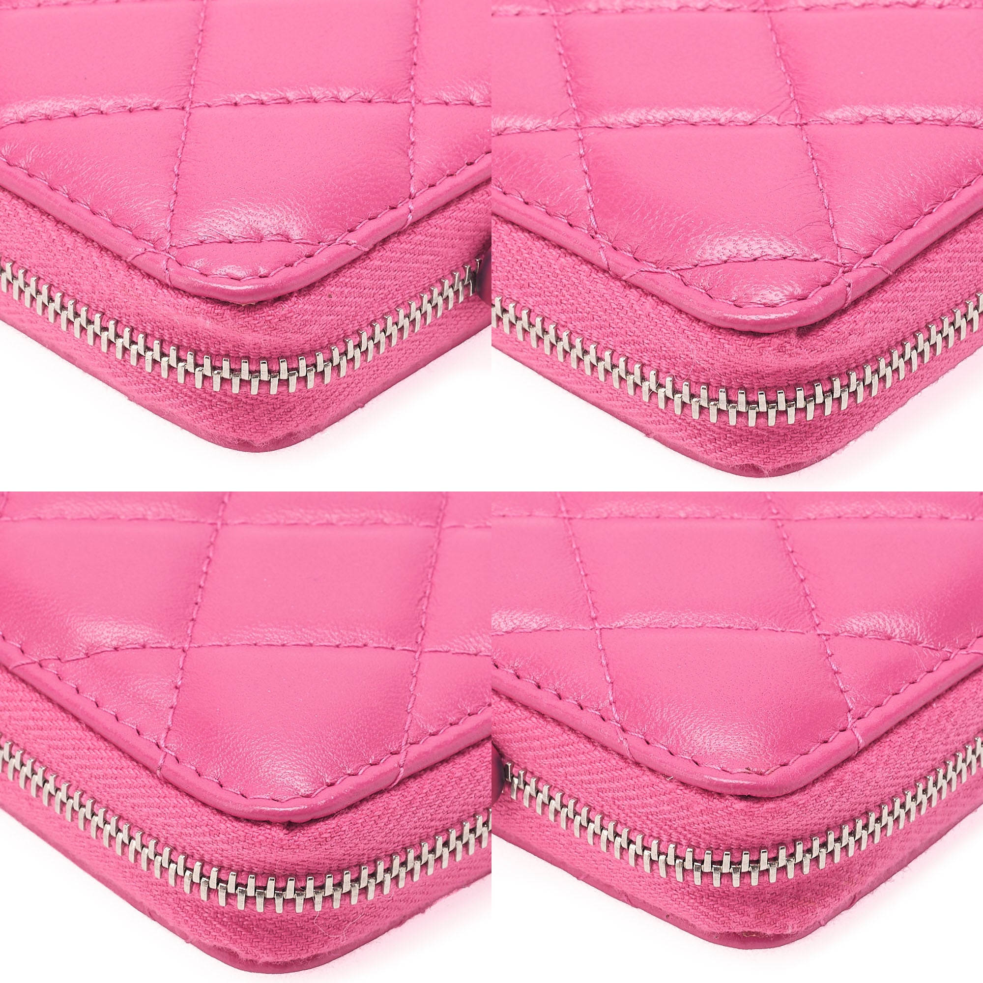 CHANEL Matelasse Round Wallet Lambskin Pink Silver-Tone Hardware, Pre-Owned