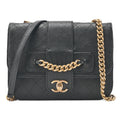 CHANEL Calfskin Matelasse Single Turn Lock Chain Shoulder Black Gold-Tone Hardware, Pre-Owned