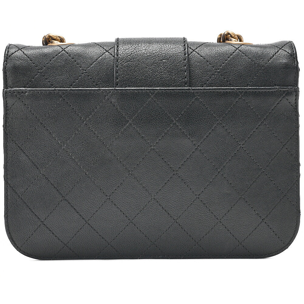 CHANEL Calfskin Matelasse Single Turn Lock Chain Shoulder Black Gold-Tone Hardware, Pre-Owned