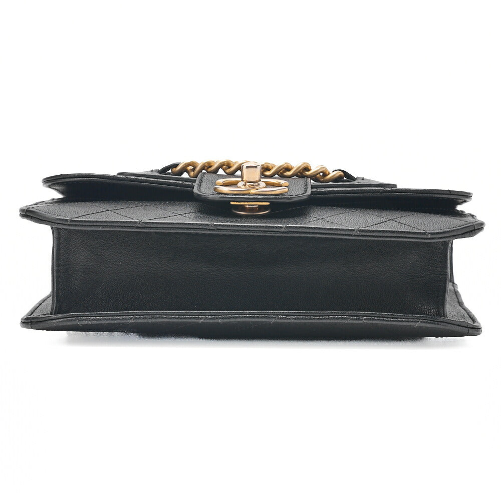 CHANEL Calfskin Matelasse Single Turn Lock Chain Shoulder Black Gold-Tone Hardware, Pre-Owned