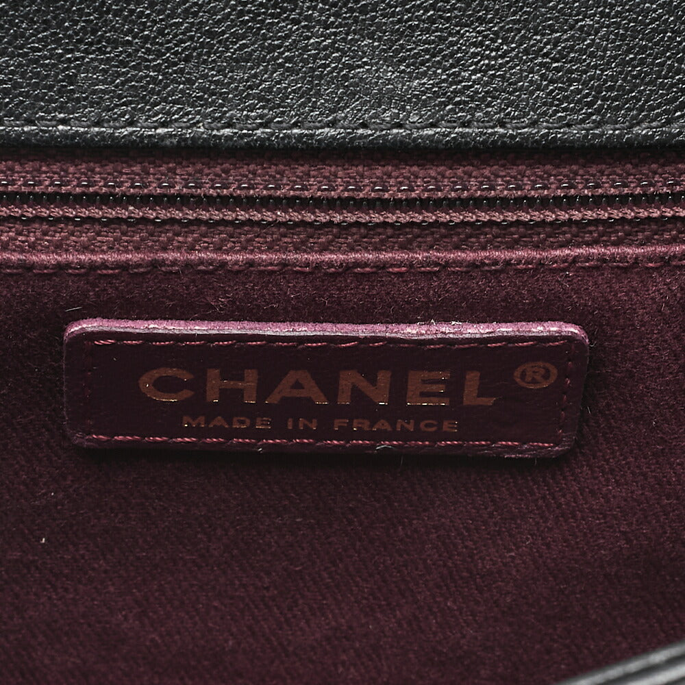 CHANEL Calfskin Matelasse Single Turn Lock Chain Shoulder Black Gold-Tone Hardware, Pre-Owned