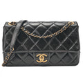 CHANEL Vintage Calf Matelasse Single Chain Shoulder Black Gold-Tone Hardware, Pre-Owned