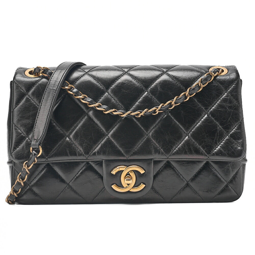 CHANEL Vintage Calf Matelasse Single Chain Shoulder Black Gold-Tone Hardware, Pre-Owned