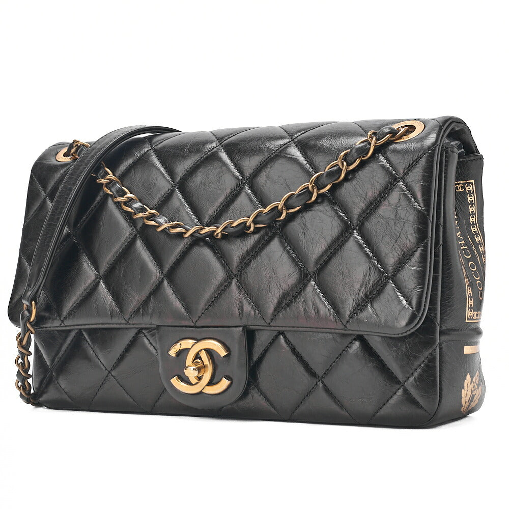 CHANEL Vintage Calf Matelasse Single Chain Shoulder Black Gold-Tone Hardware, Pre-Owned