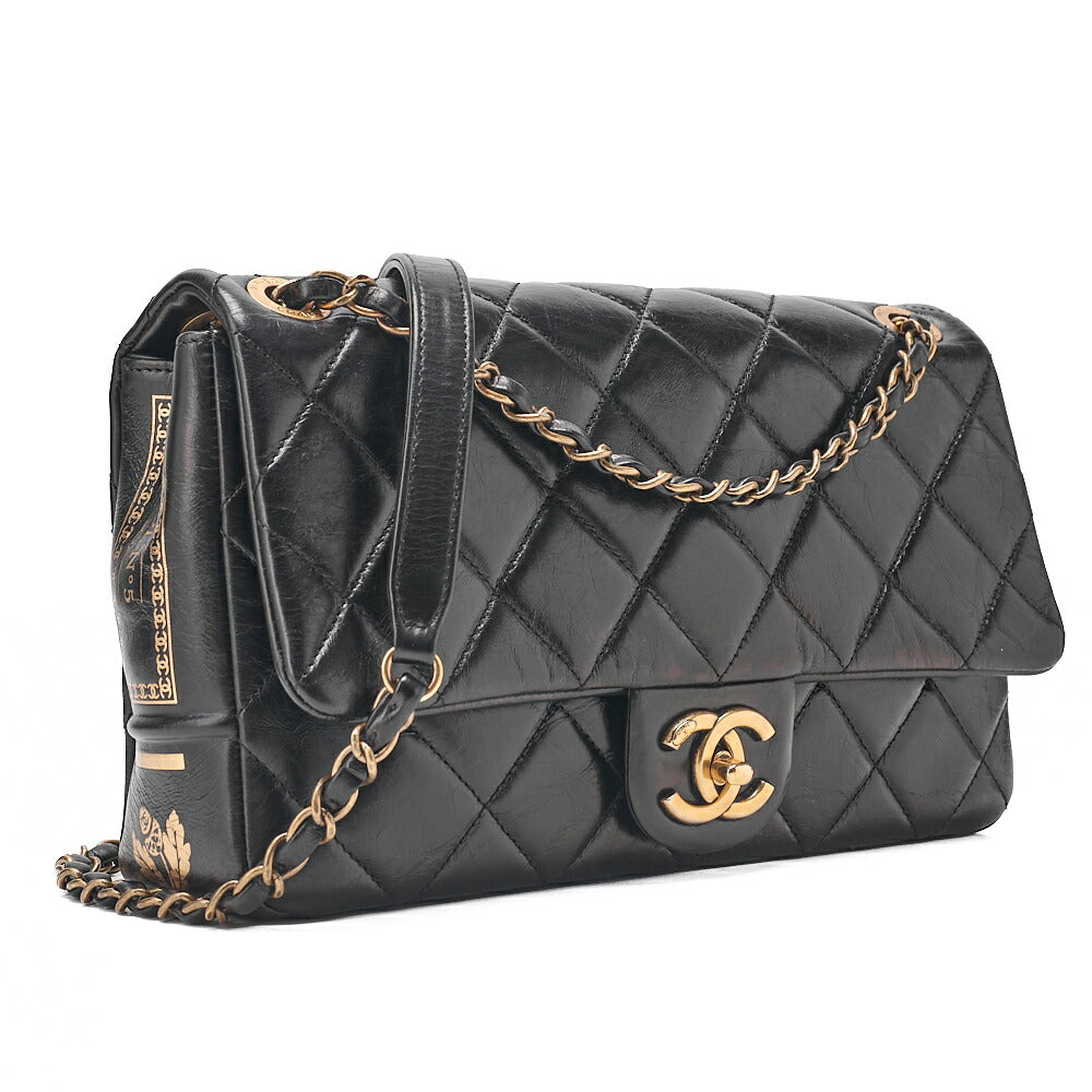 CHANEL Vintage Calf Matelasse Single Chain Shoulder Black Gold-Tone Hardware, Pre-Owned