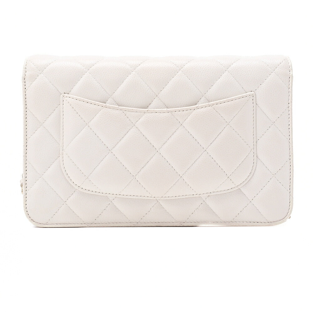 CHANEL Chanel Matelasse Chain Wallet Caviar Skin White Gold-Tone Hardware, Pre-Owned