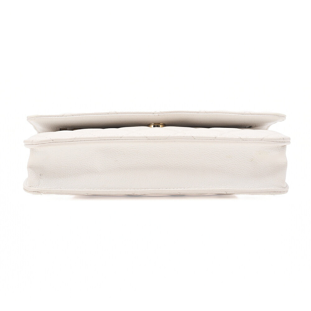 CHANEL Chanel Matelasse Chain Wallet Caviar Skin White Gold-Tone Hardware, Pre-Owned