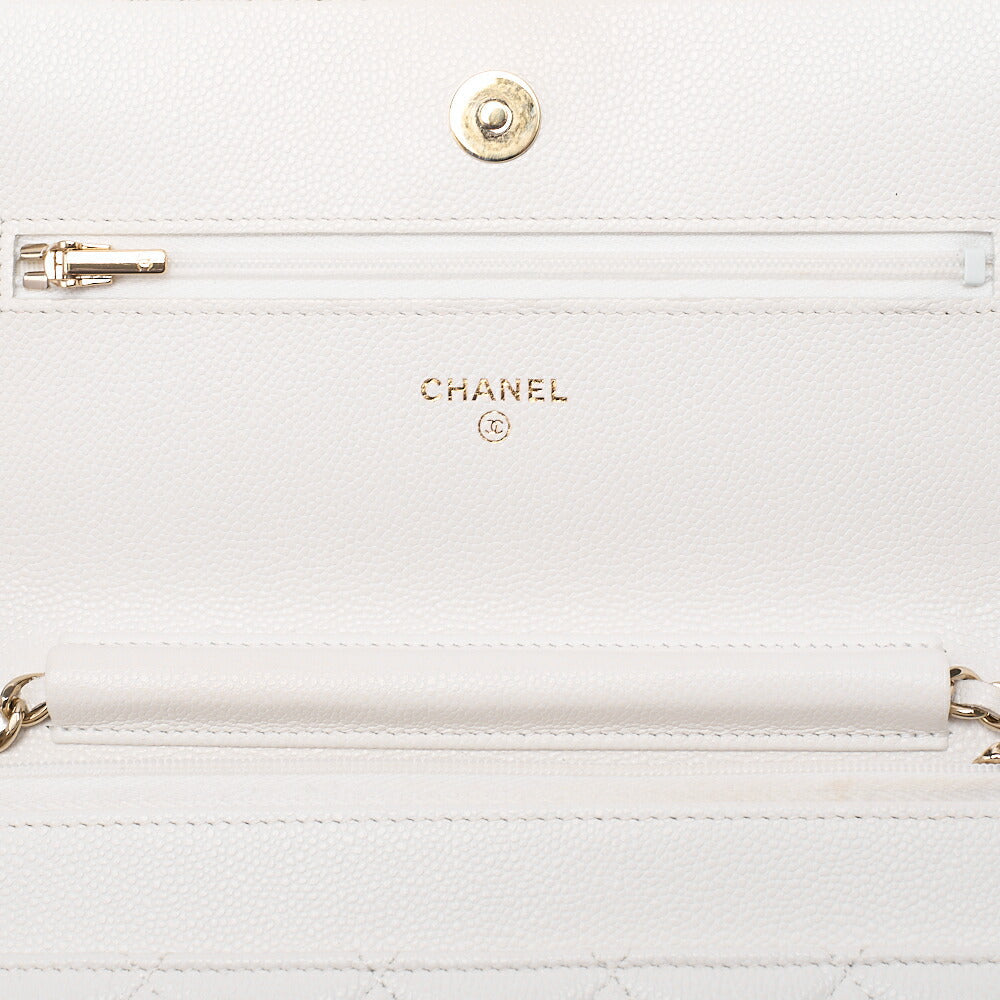 CHANEL Chanel Matelasse Chain Wallet Caviar Skin White Gold-Tone Hardware, Pre-Owned