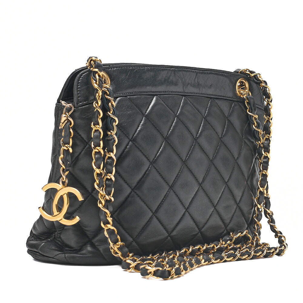 CHANEL Shoulder Bag Tote Bag Matelasse Coco Charm Chain Shoulder Lambskin Black Gold-Tone Hardware, Pre-Owned