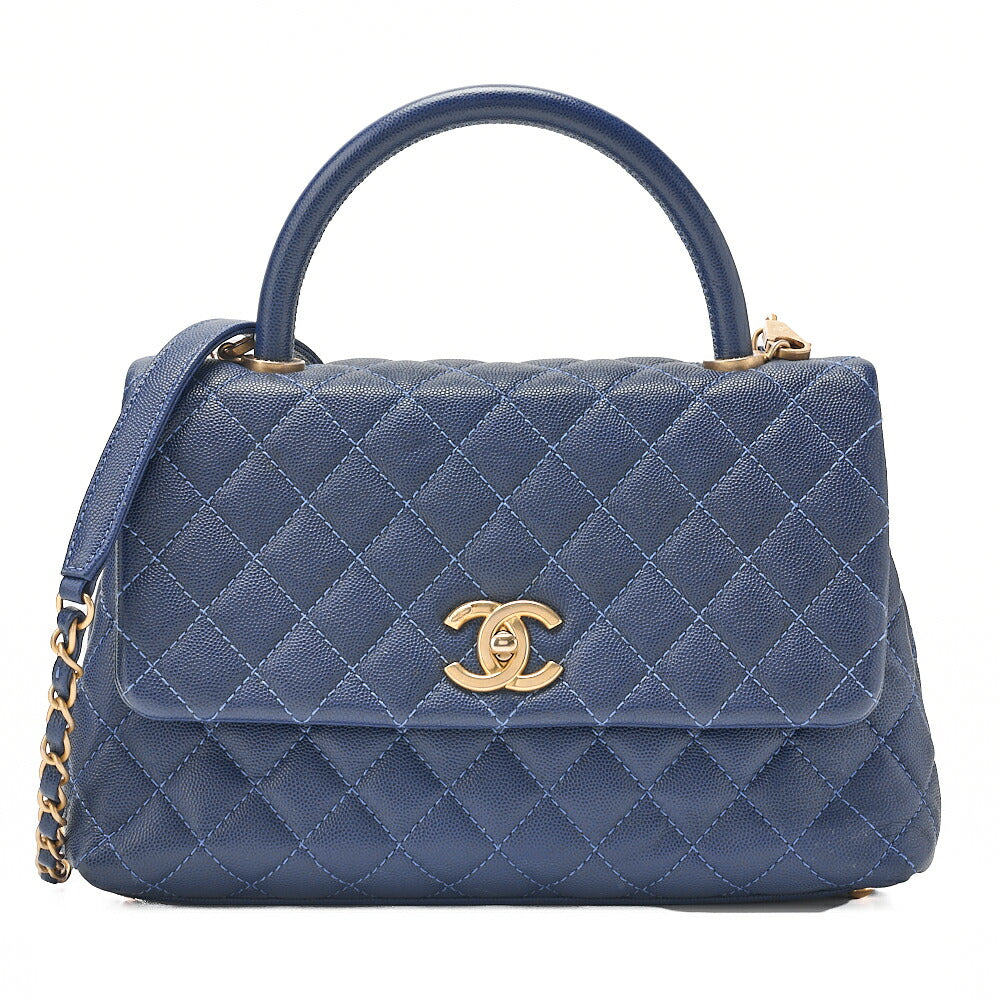 CHANEL Shoulder Bag Matelasse Coco Handle 2-Way Handbag Navy Gold-Tone Hardware, Pre-Owned