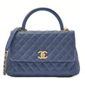 CHANEL Shoulder Bag Matelasse Coco Handle 2-Way Handbag Navy Gold-Tone Hardware, Pre-Owned