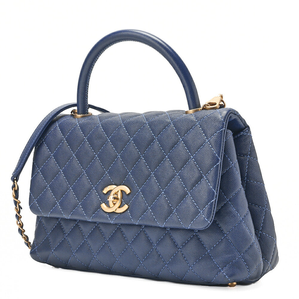 CHANEL Shoulder Bag Matelasse Coco Handle 2-Way Handbag Navy Gold-Tone Hardware, Pre-Owned