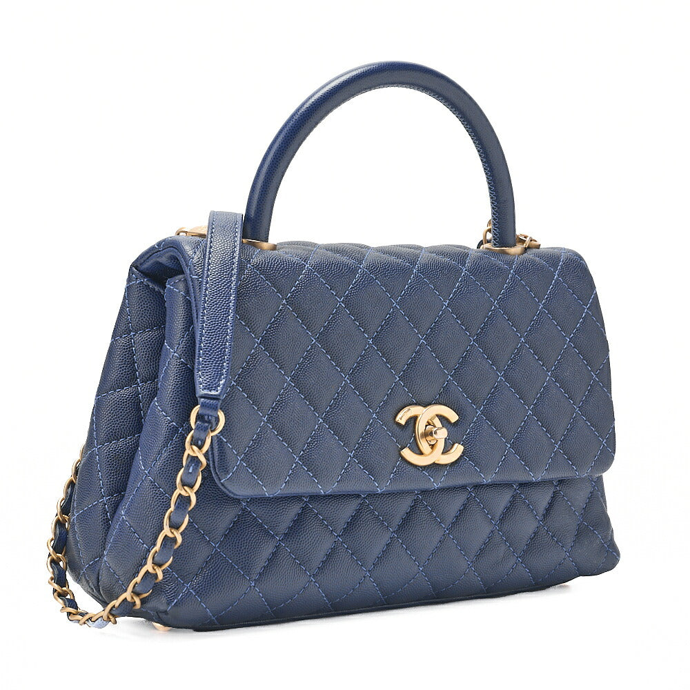 CHANEL Shoulder Bag Matelasse Coco Handle 2-Way Handbag Navy Gold-Tone Hardware, Pre-Owned