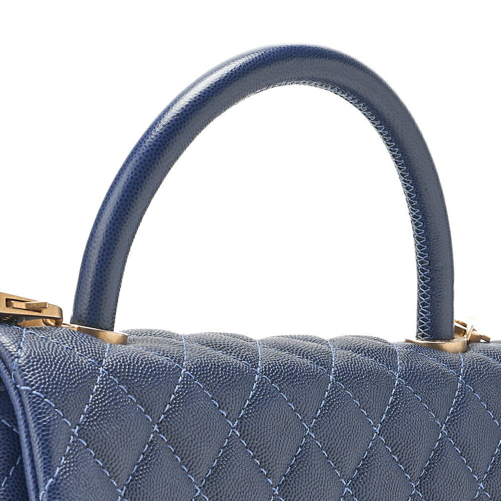 CHANEL Shoulder Bag Matelasse Coco Handle 2-Way Handbag Navy Gold-Tone Hardware, Pre-Owned