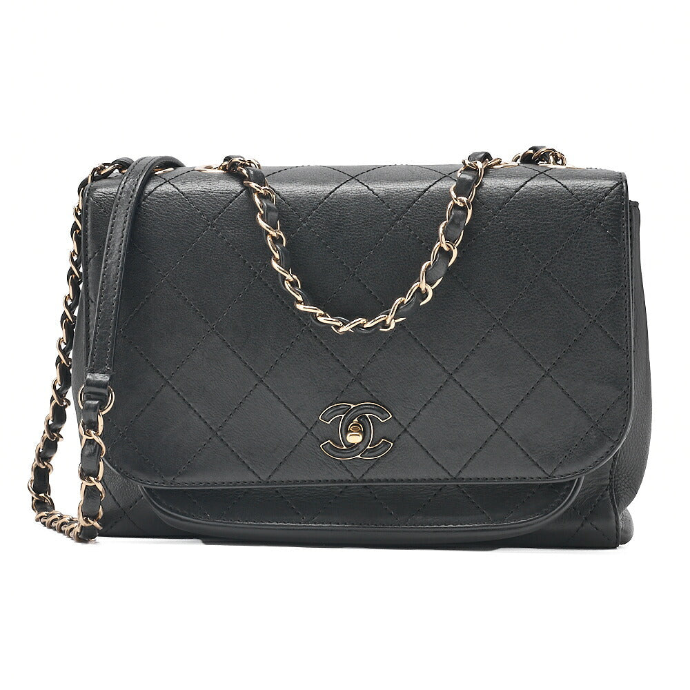CHANEL Vintage Calf Matelasse Chain Shoulder Black Gold-Tone Hardware, Pre-Owned