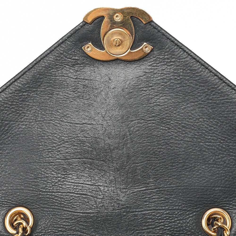 CHANEL Calfskin V-Stitch Chevron Coco Mark Chain Shoulder Black Gold-Tone Hardware, Pre-Owned