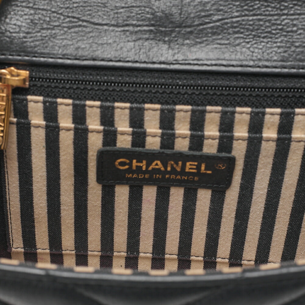 CHANEL Calfskin V-Stitch Chevron Coco Mark Chain Shoulder Black Gold-Tone Hardware, Pre-Owned
