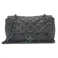 CHANEL Calfskin Studs Matelasse Single Flap Chain Shoulder Black Black-Tone Hardware, Pre-Owned