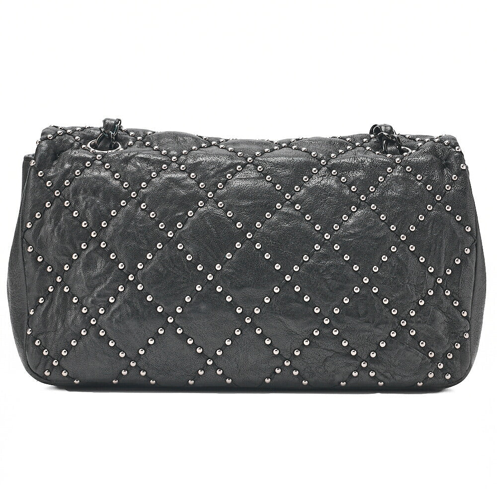 CHANEL Calfskin Studs Matelasse Single Flap Chain Shoulder Black Black-Tone Hardware, Pre-Owned