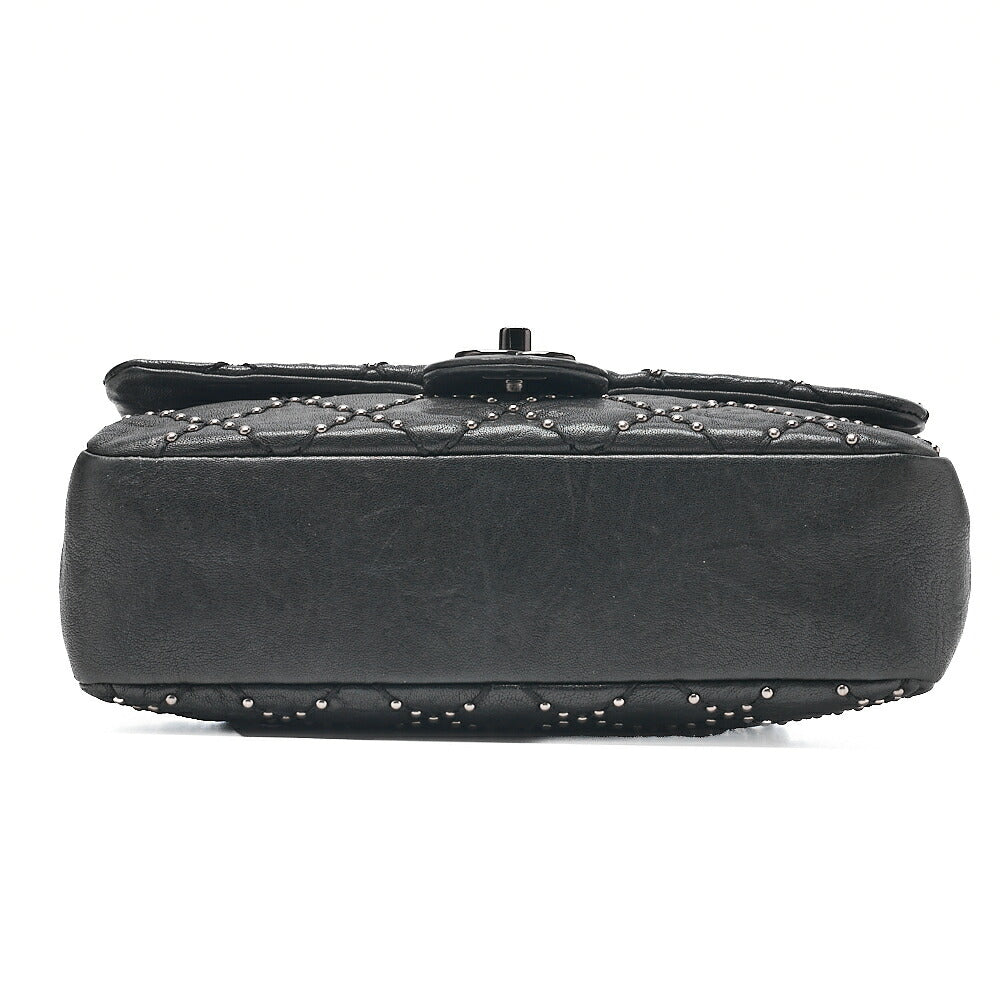 CHANEL Calfskin Studs Matelasse Single Flap Chain Shoulder Black Black-Tone Hardware, Pre-Owned