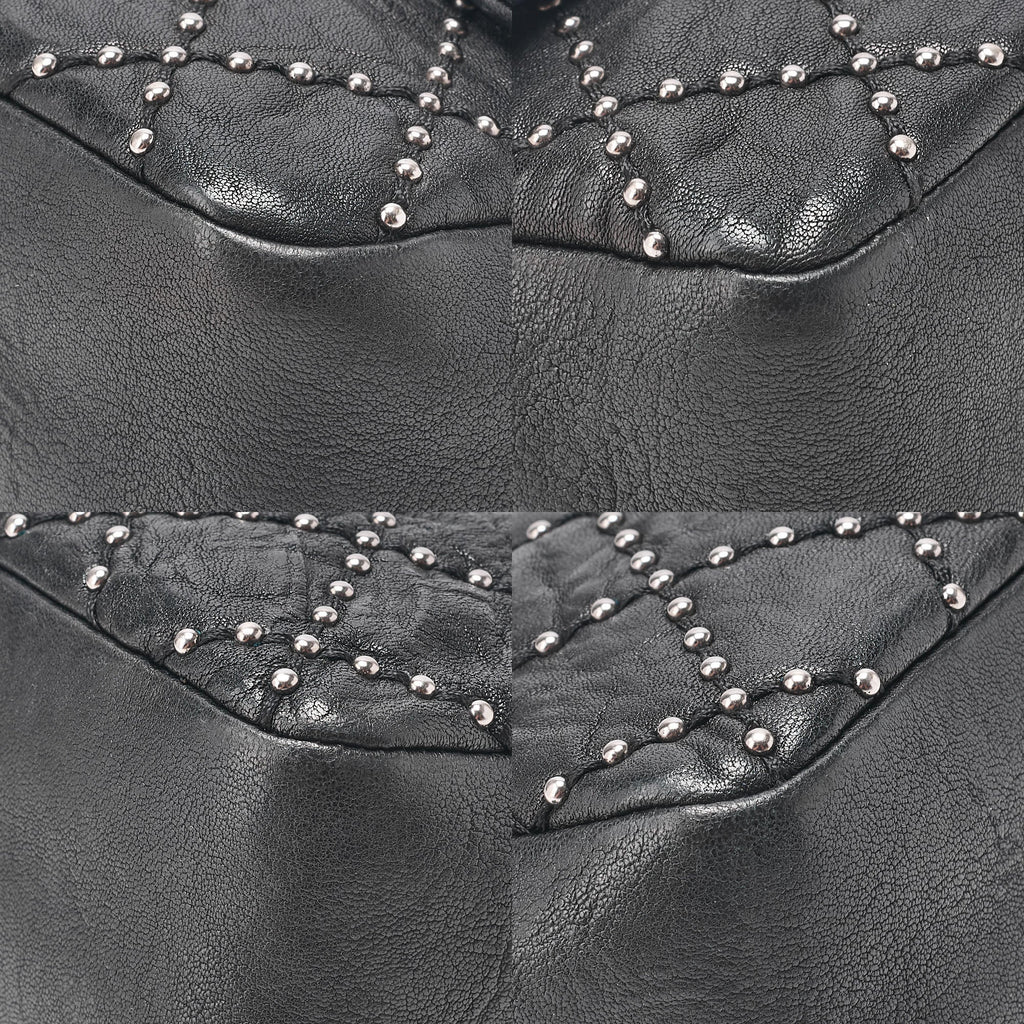 CHANEL Calfskin Studs Matelasse Single Flap Chain Shoulder Black Black-Tone Hardware, Pre-Owned